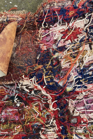 Antique Shahsavan sumakh bag front, 19th c.,  50 x 51 cm. with damages. Natural dyes and an early faded fuchsine.            