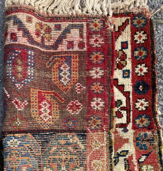 Antique Qashqai Wagireh, 52 x 50 cm. Made in one piece, most likely by two different weavers. All natural dyes. info: robvanwieringen@telfort.nl           