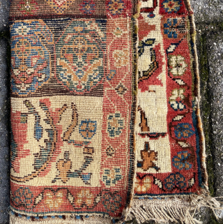 Antique Qashqai Wagireh, 52 x 50 cm. Made in one piece, most likely by two different weavers. All natural dyes. info: robvanwieringen@telfort.nl           