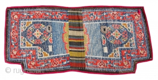 TIBETAN SADDLE CARPET SET (TC14)
Top - 30”  x  22” 
Bottom - 50 1/2”  x  52 3/4” 

Traditional Medallion design with borders bound with red corduroy cloth.
The notched carpet  ...