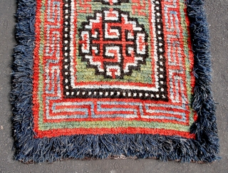 Warp Faced Back Tibetan Carpet  (TC07)

33”  x  66”   
Warp-faced back carpet, “Wangden” - Central Tibet.
Yak hair warp with wool pile Khaden and fringe borders.
Traditionally these were made  ...