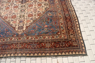 Bidjar (Bijar) rug 10'x15' with anchor medallion and lappet border.  Wool on wool.  Very good condition with short pile and floppy handle.  Some restorations but excellent quality.   