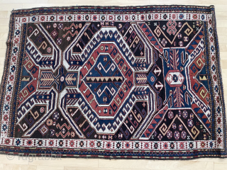 4'10" x 6'10" Karabagh, ‘Kasim Usag’ design, small patched hole, nice, $850.00 (#113542-1) Please email office@mannrugs.com SOLD                