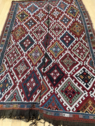 4’6” X 6’5” Cicim, Eastern Anatolia, good natural dye coloration, white is cotton. $550 (#13407) Please email office@mannrugs.com
               