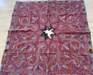 5’6” x 5’6”  / 165cm x 165cm Kashmir embroidered shawl, damaged center panel, otherwise good, could be easily restored.             