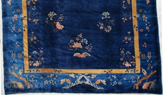 #6964 Antique Peking Chinese Rug 8’10” X 13’5″
This circa 1890 Peking Chinese Oriental rug measures 8’10” x 13’5”. It has a navy blue field with a center motif of a humpback bridge  ...