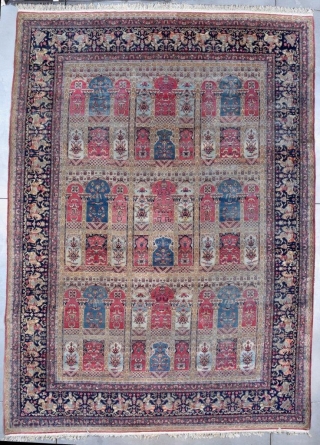 #7754 Tabriz This circa 1925 Persian Tabriz antique Oriental rug measures 11’6” x 15’10”. This is a very interesting rug. It has a garden design consisting of six rows of squares. Rows  ...