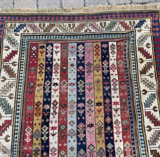 This antique Caucasian Shirvan runner #4177 measures 3’7” X 9’4”. It has twelve stripes in eleven different colors. This is the finest woven Shirvan of its type I have ever seen. It  ...