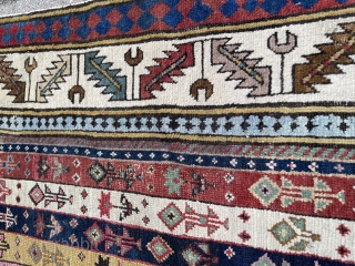 This antique Caucasian Shirvan runner #4177 measures 3’7” X 9’4”. It has twelve stripes in eleven different colors. This is the finest woven Shirvan of its type I have ever seen. It  ...