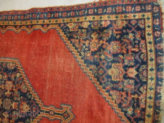 Antique Senna rug 2’0” X 2’11” #8095
This third quarter 19th century Senna rug measures 2’0” X 2’11”. It has a beautiful red field with a blue pulled diamond medallion with a white  ...