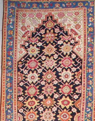 This first half 19th century Karabaugh antique Oriental Rug runner #7628measures 3’5”  X 16’2” ( 106 x 494 cm). It has a really lovely Minekani design. The flowers are done in  ...