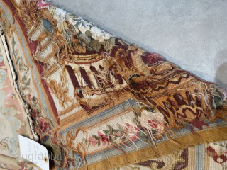 This 19th century Flemish tapestry #8113 measures 2’5” X 6’4”. It is a vertical view of a balcony with columns on either side containing a beautiful floral motif of hanging vines and  ...