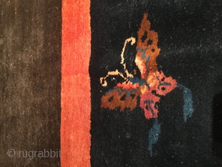 This circa 1930 Peking Chinese rug #7850 measures 9’0” X 11’5”. It has a deep chocolate brown field with five multi-colored flower sprays in the field, one of which is a beautiful  ...