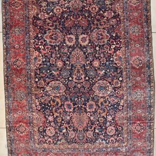 OVERSIZED #7802 Antique Sarouk Persian Rug This Palace sized Antique Sarouk Persian Oriental Rug measures 12’7” x 17’6” (387 x 554 cm). The design is hard to describe. It has an uncommon  ...