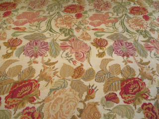 This first half 20th century European (French or Russian) Chain Stitch carpet #7876 measures 11’6” X 12’0” (253 x 386 cm). It is a perfect condition carpet completely covered in giant flower  ...