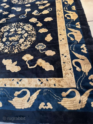 #7080 Antique Peking Chinese Rug 14’0″ X 15’5″
This circa 1860 antique Peking Chinese Oriental carpet rug measures 14’0” x 15’5” (425 x 471 cm). It has a navy blue ground with six ...