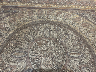 This Ottoman  tapestry bears the Tugra of Mustafa IV and dates from 1807-1808. It measures 4’6” x 7’1”. It has metal embroidery. It has Islamic writing and motifs such as Mosques  ...