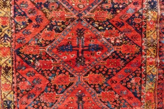 Ersari Beshir Main Carpet,10.8 x 4.9ft. (330 x 150 cm) circa 1880 Classic design with six linked medallions on a mixed blue   and dark brown ground.  Main border with  ...