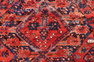 Ersari Beshir Main Carpet,10.8 x 4.9ft. (330 x 150 cm) circa 1880 Classic design with six linked medallions on a mixed navy-blue and dark brown ground.  Main border with vertical star  ...