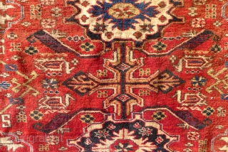 Kuba rug, 7 ft x 4.5ft. (216 x 134 cm.) Around 1900. The design with an interesting version of the Gollu Chichi pattern, that shows affinity with both Seichur and Perepedil Kuba  ...