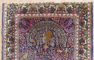 Kerman/ Kirman Ravar, Garden of Paradise rug.  7.8 ft x 4.8ft. (238 x 146 cm.) early 20 th. century.
Extraordinary composition with lavish details of flowers, birds, trotting deer, a lion and  ...