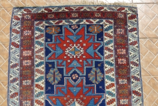 Lesghi Rug with classic star design, probably original Lesghi- Shirvan  region. 175 cm x 116 cm. ( 5.7ft x 3.8ft) early 20 th. century.
Excellent colours and full-piled condition with one small,  ...