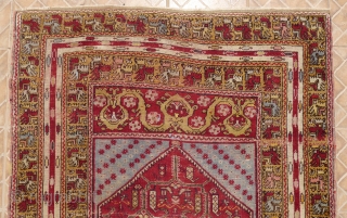 Antique Kirshehir prayer rug, central Anatolian, 192 cm. x 136 cm. Typical ethereal, light blue ground colour. The pink, however, is probably synthetic, which is often the case in rugs of this  ...