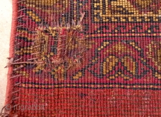 Afshar chanteh bagface, 40 x 36 cm. mid to late 19 th. century, Probably Aqta. Natural colors incl. cochineal red.
Some old repairs and slightly vertically reduced and reselvedged. stained at the lower  ...
