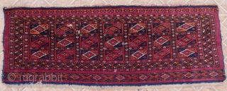 Salor Torba, 125 x 45 cm. late 19 th. cent. The design with a rectangular field with "Aina" Gols  on a burgundy (cochineal) red ground. Original selvedges. Fine a-symetrical weave with  ...