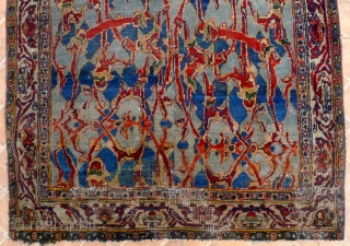 An antique 'Hadji Jalili' Tabriz carpet fragment, 5ft x 2.85ft (153 x 87 cm.) circa 1870-1880. The pale blue ground with arabesque, garrus type of floral design with rust brown tendrils. Typical  ...