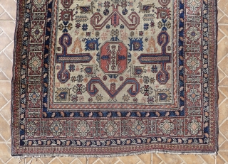 An antique  Perpedil rug.
Size: 3.6 ft. x 6 ft. (111 cm. x 185 cm.)
The design with bold ram's horns and resting camels on an attractive ivory ground.
Well-balanced design with beautiful and  ...