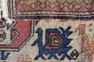 An antique  Perpedil rug.
Size: 3.6 ft. x 6 ft. (111 cm. x 185 cm.)
The design with bold ram's horns and resting camels on an attractive ivory ground.
Well-balanced design with beautiful and  ...