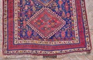 Afshar Rug, 5.5ft x 3.9ft (170 cm x 120 cm.) late 19 th. century. Sirjan area, possibly Bolvard village. The dark blue ground with three large diamond shaped lozenges, surrounded by   ...