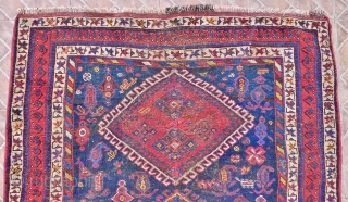 Afshar Rug, 5.5ft x 3.9ft (170 cm x 120 cm.) late 19 th. century. Sirjan area, possibly Bolvard village. The dark blue ground with three large diamond shaped lozenges, surrounded by   ...