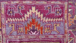 Çamardı/Niğde Prayer rug, Maden region, Central Anatolian. 5.3ft x 3.4ft (163 x 105 cm.) Circa 1930
Atractive rug with magenta red prayer niche on a pale blue ground. Border design with large palmettes  ...