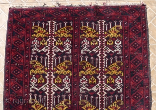 Ersari Beshir rug, 145 cm x 105 cm. mid 20 th. century. Distinct Ersari group with a design derived from Uzbek ikat textiles. Very interesting group.       