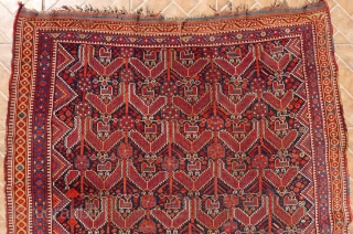 An atypical Khamseh Bird Rug, showing the chicken on top of the hen. In principle, similar to the Khamseh "Mother and Child" Boteh design. General good condition with slight overall wear and  ...