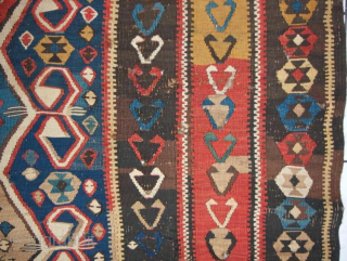 Antique Caucasian Kilim Fragment

Antique Caucasian kilim - Kelim fragment featuring traditional geometric motifs and vibrant colors. Shows signs of age with small holes and wear.

Size: 198 × 137 cm
    