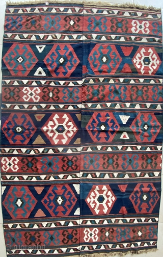 Antique Shirvan Kilim with almost excellent condition. Dyed with vegetable dye and cochineal. Late 19th Century. Old of the wall. Fully intact and made of two panels. No hole, no stain. A  ...