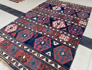 Antique Shirvan Kilim with almost excellent condition. Dyed with vegetable dye and cochineal. Late 19th Century. Old of the wall. Fully intact and made of two panels. No hole, no stain. A  ...