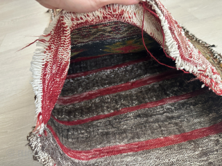 Early Anatolian Yastik size Chuwal Rug. Back is flatweave kilim.                       