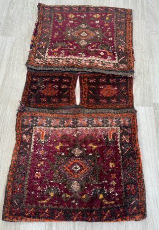 Early Kurdish tribal saddle bag. Great weaving example of nomadic lifestyle. Available. Pile rug on the front and flatweave in the back. Excellent condiiton. Contact: rohat_berk_kartal@hotmail.com