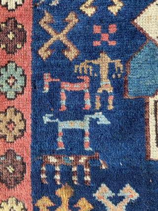 Museum quality Kazakh carpet from Caucasus with excellent condition. Extremely well dyed wool yarns. Charming great design. Available. 19th Century 117x260 cm.           