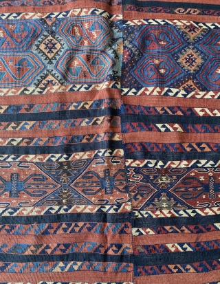 Very old Kurdish kilim with two panels. High condition. Very thin weaving. Great piece. 132 x 210 cm. Available. Contact: rohat_berk_kartal@hotmail.com            