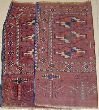 Early Yomud Chuval with bold Elem depicting feathered bird's heads,44'' X 30''(112 X 76cm), 19th. century.                 
