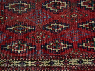 Rare Turkmen Chuval with Memling Guls,  extremely finely woven with Persian knots
open right, areas of red wefting, wonderful colors including a rare maroon and light blue. In all my years
I have  ...