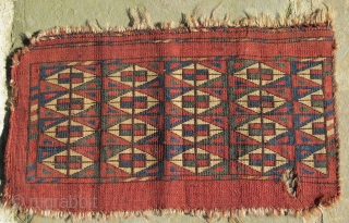  Finely woven Yomud Kap, missing narrow solid red border on one side, small hole(easily repaired),
19th. century, 15'' X 8'' (38 X 23 cms)         