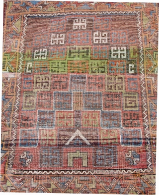 Karaman prayer rug with unusual design and color palette, early 19th. century,
48" X 38"[122 X 97cm]                 