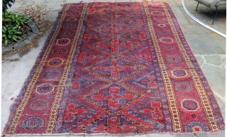 Fragmentary Beshir main carpet with wonderful colors, 19th. century, 9'8" X  6'8"[295 X  203cm]                 