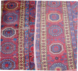 Fragmentary Beshir main carpet with wonderful colors, 19th. century, 9'8" X  6'8"[295 X  203cm]                 